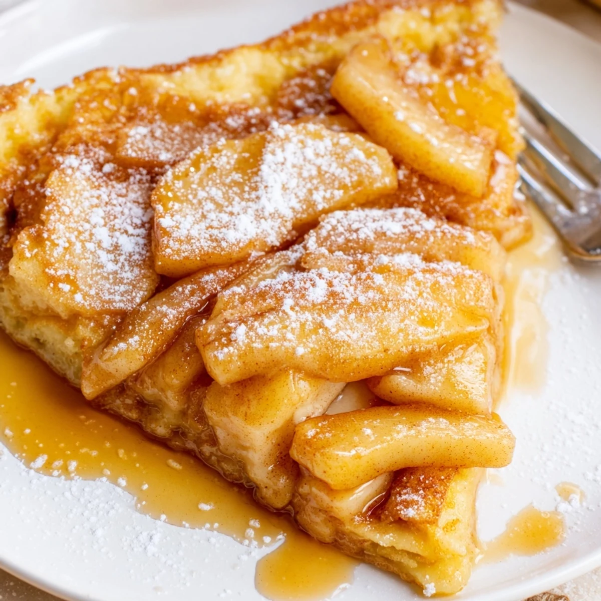 Fluffy Cinnamon Apple Skillet Pancakes topped with sweet maple syrup and powdered sugar.  