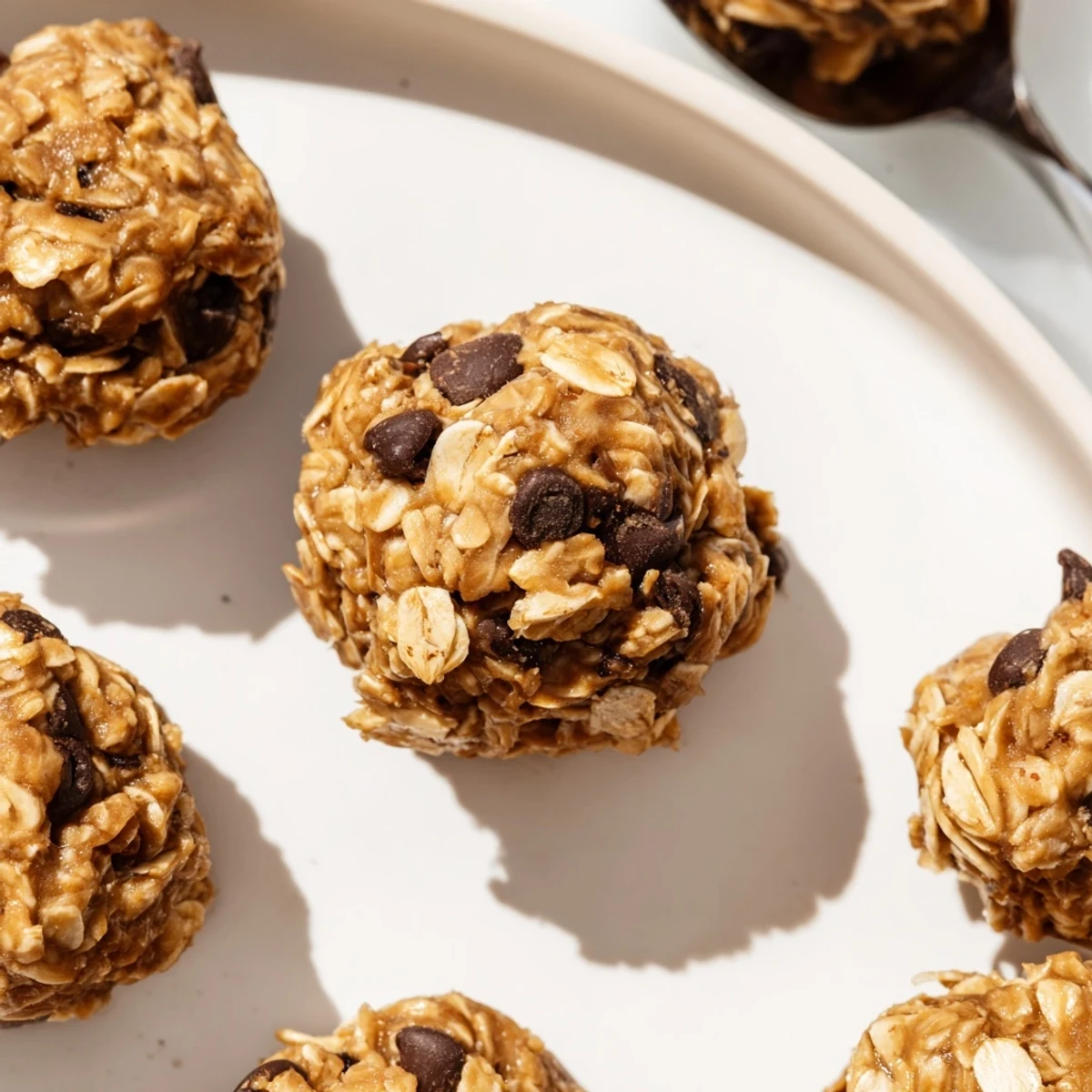 Creamy peanut butter chocolate chip energy balls, perfect for a healthy snack.  