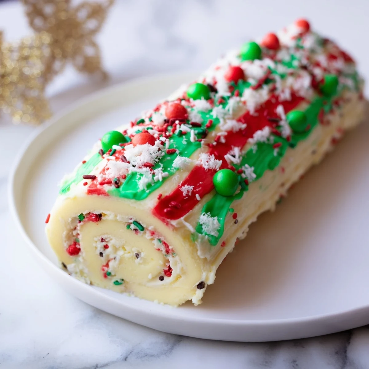 This delightful Ugly Sweater Cake Roll features vivid frosting, perfect for American dessert lovers, festive and fun!