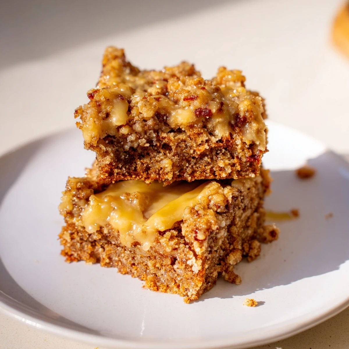 Lemon-Glazed Gingerbread Crumble Bars: golden, crumbly top with sweet lemon glaze drizzled over warm gingerbread.