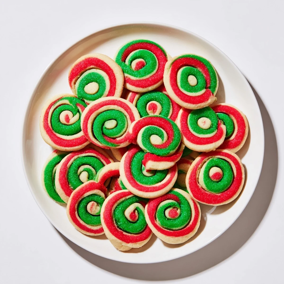 Vibrant Holiday Pinwheel Cookies: Buttery slices with red and green swirls, perfect for festive sharing.