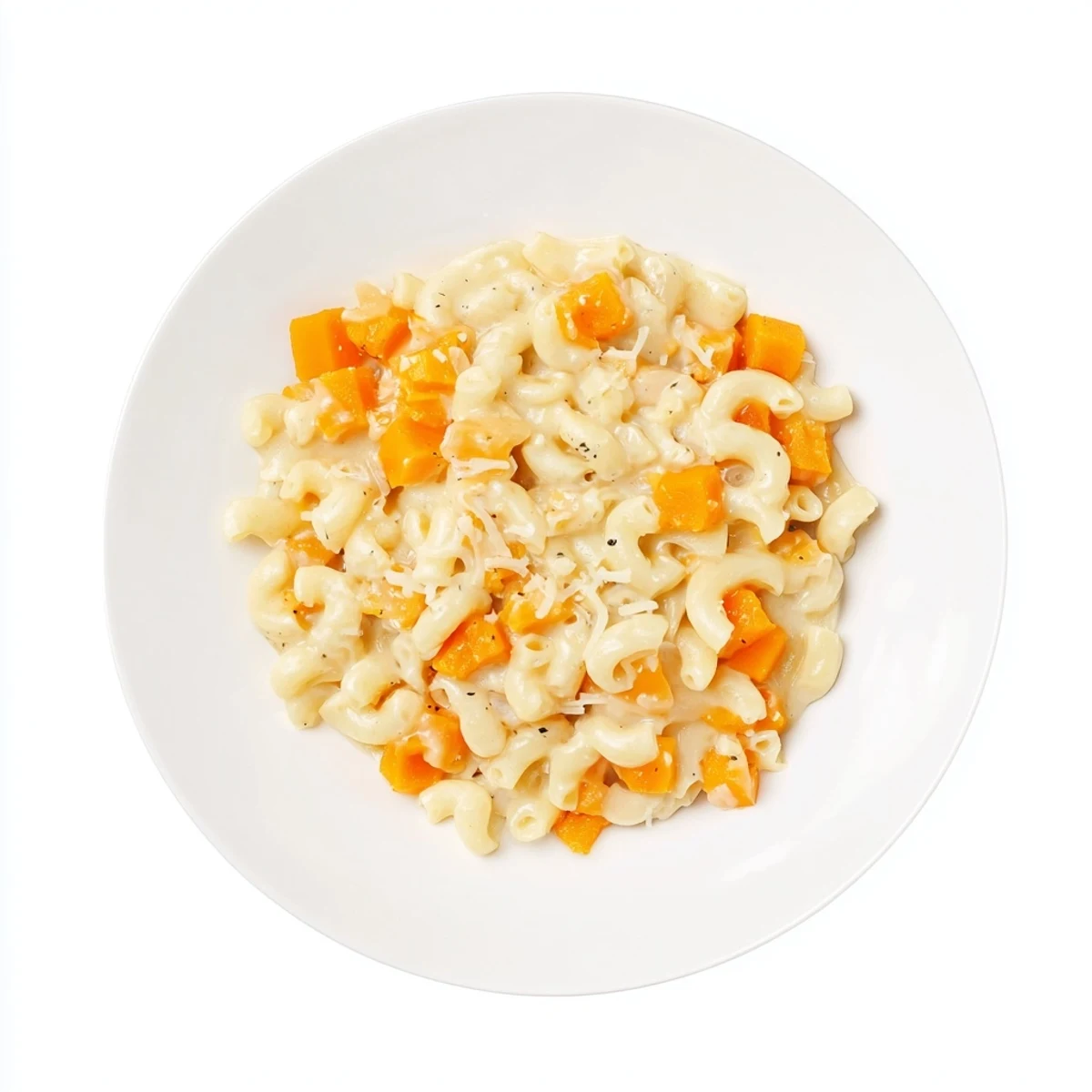 This comforting One-Pot Butternut Squash Mac & Cheese showcases a smooth, orange, veggie-packed sauce.