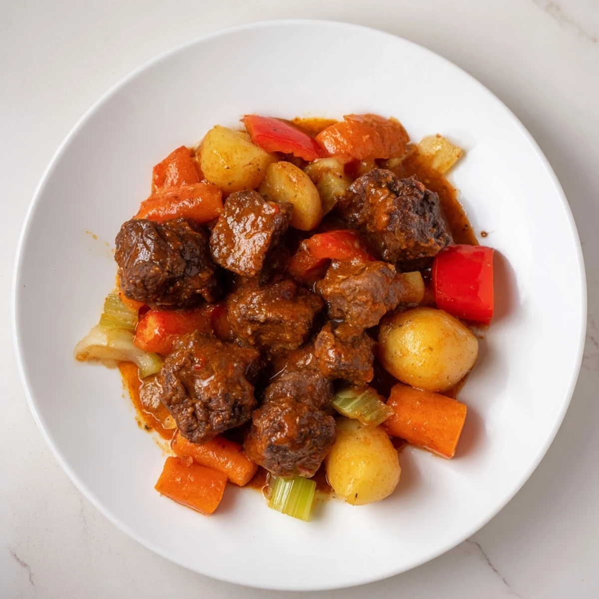 Steaming bowl of Smoked Paprika & Garlic Beef Stew, a comforting, hearty stew ready to serve.