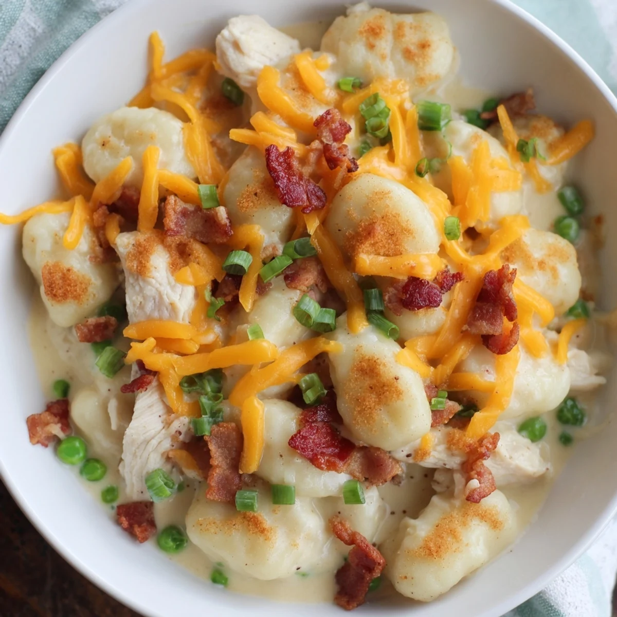 Creamy Crack Chicken Gnocchi, a comforting dinner with golden chicken, bacon, and melted cheddar, ready to savor.