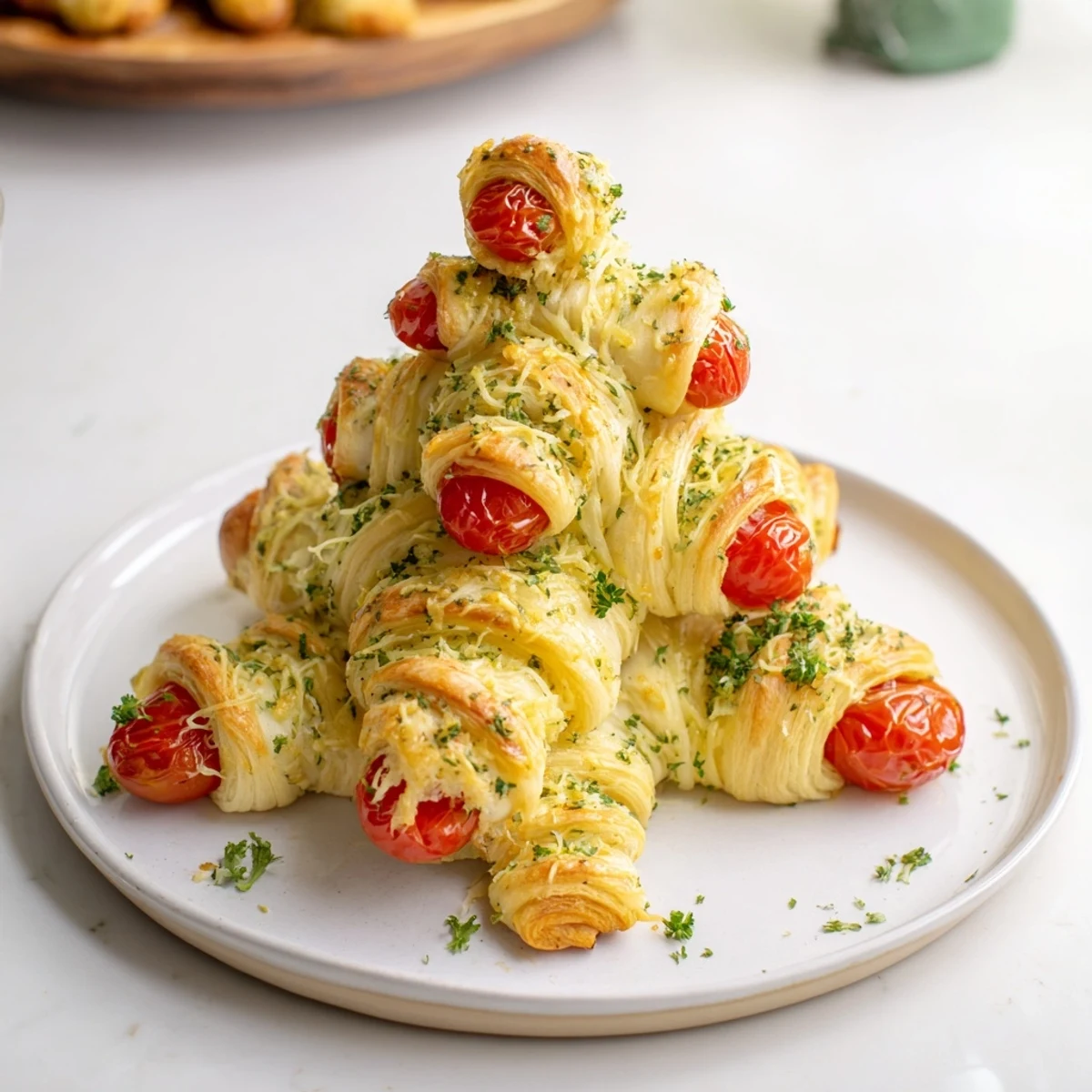 Warm and flaky, these Budget Christmas Crescent Roll Trees are filled with herbs and cheese, perfect for sharing.