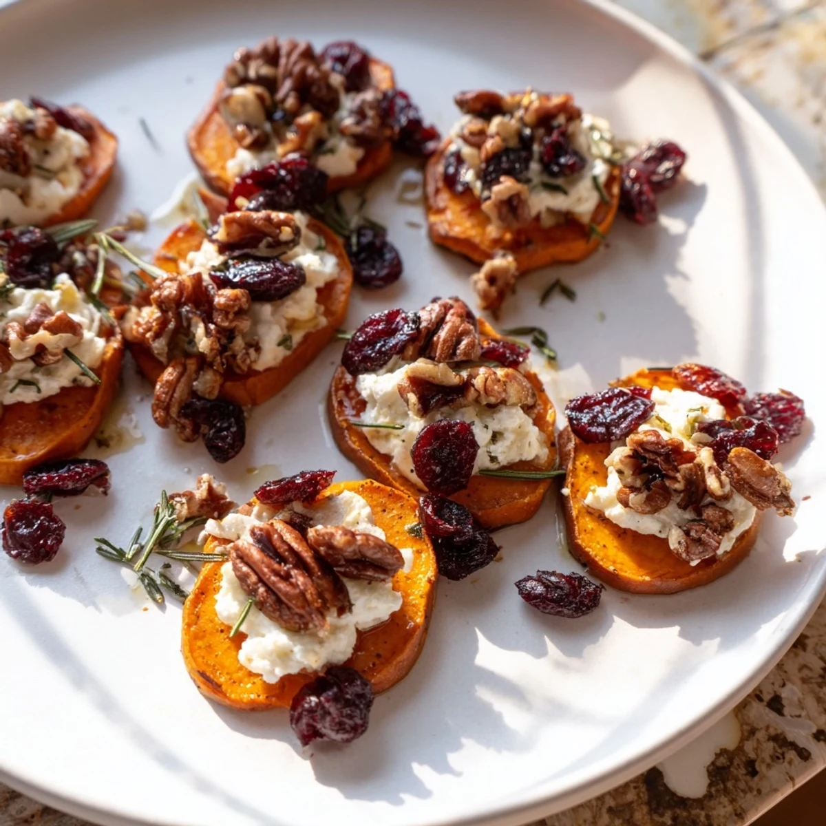 Warm and spiced, these festive Express Holiday Sweet Potato Rounds are beautiful with vibrant cranberries.