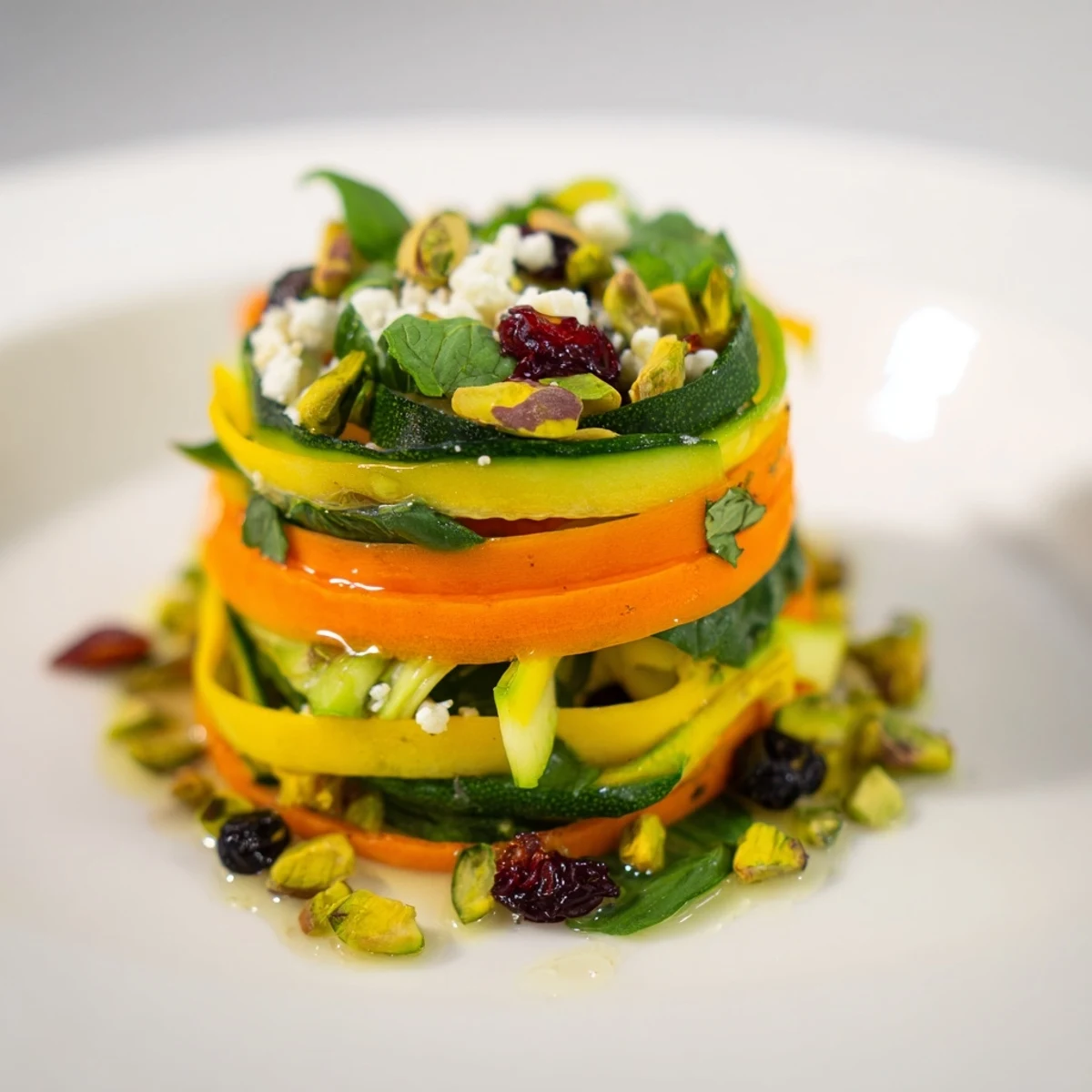 The layered Pistachio Cranberry Salad is bursting with color, featuring sweet cranberries and creamy feta.