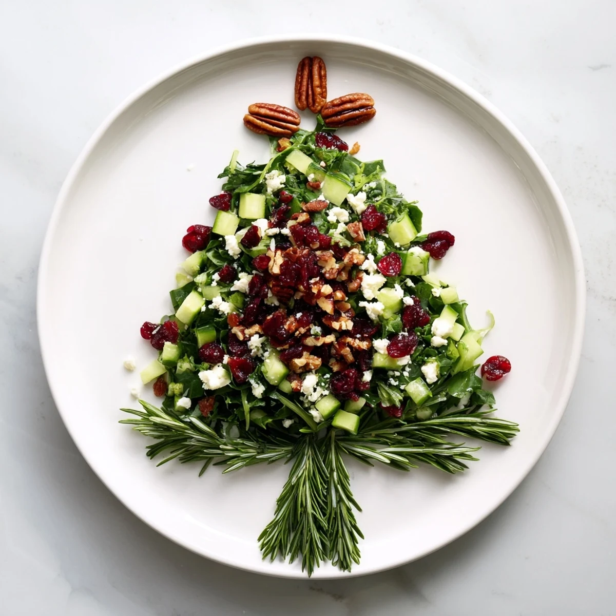 Vibrant red cranberries and nuts accent the delicious Cranberry & Feta Cheese Tree Dip Salad, ready to enjoy.