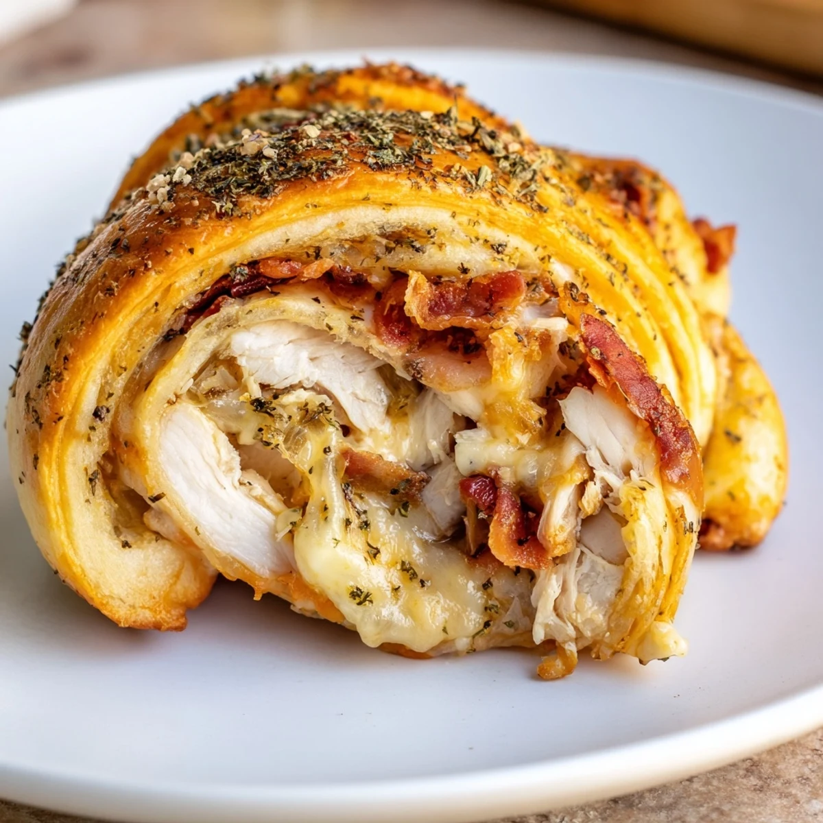 Golden-brown Cheesy Chicken and Bacon Crescent Rolls, filled with melty cheese and crispy bacon within.