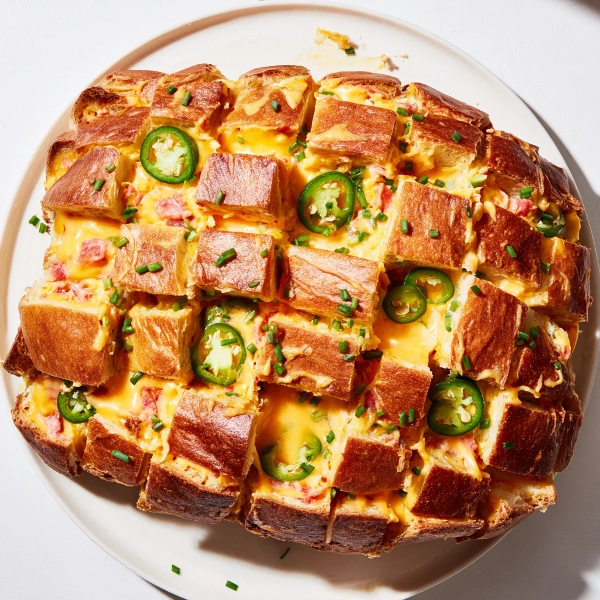 Golden, melted Pimento Cheese & Jalapeño Pull-Apart Grilled Cheese, perfect for sharing at any gathering.