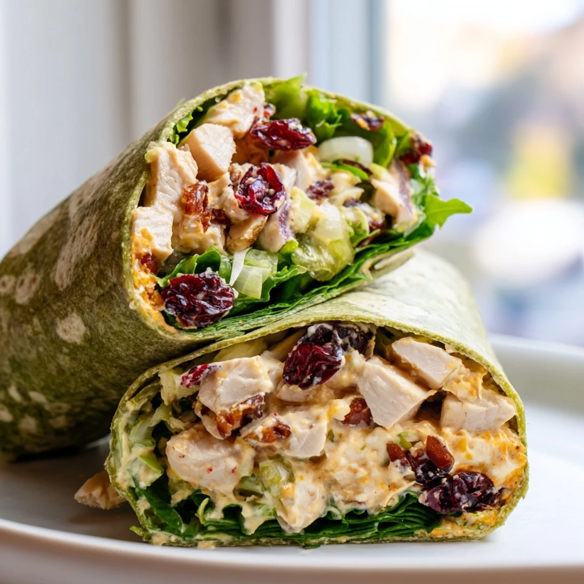 Cranberry Pecan Chicken Salad Christmas Wrap, overflowing with juicy chicken and bright cranberries, ready to eat.