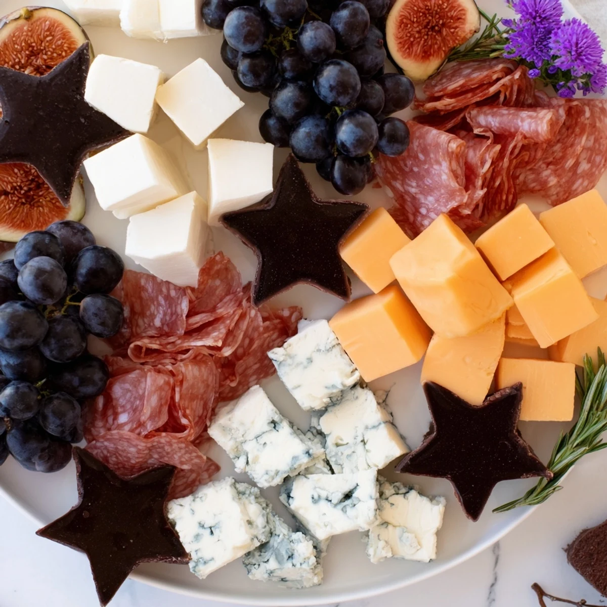 This appealing photo presents a Celestial Night Board; a savory and elegant appetizer for special gatherings.