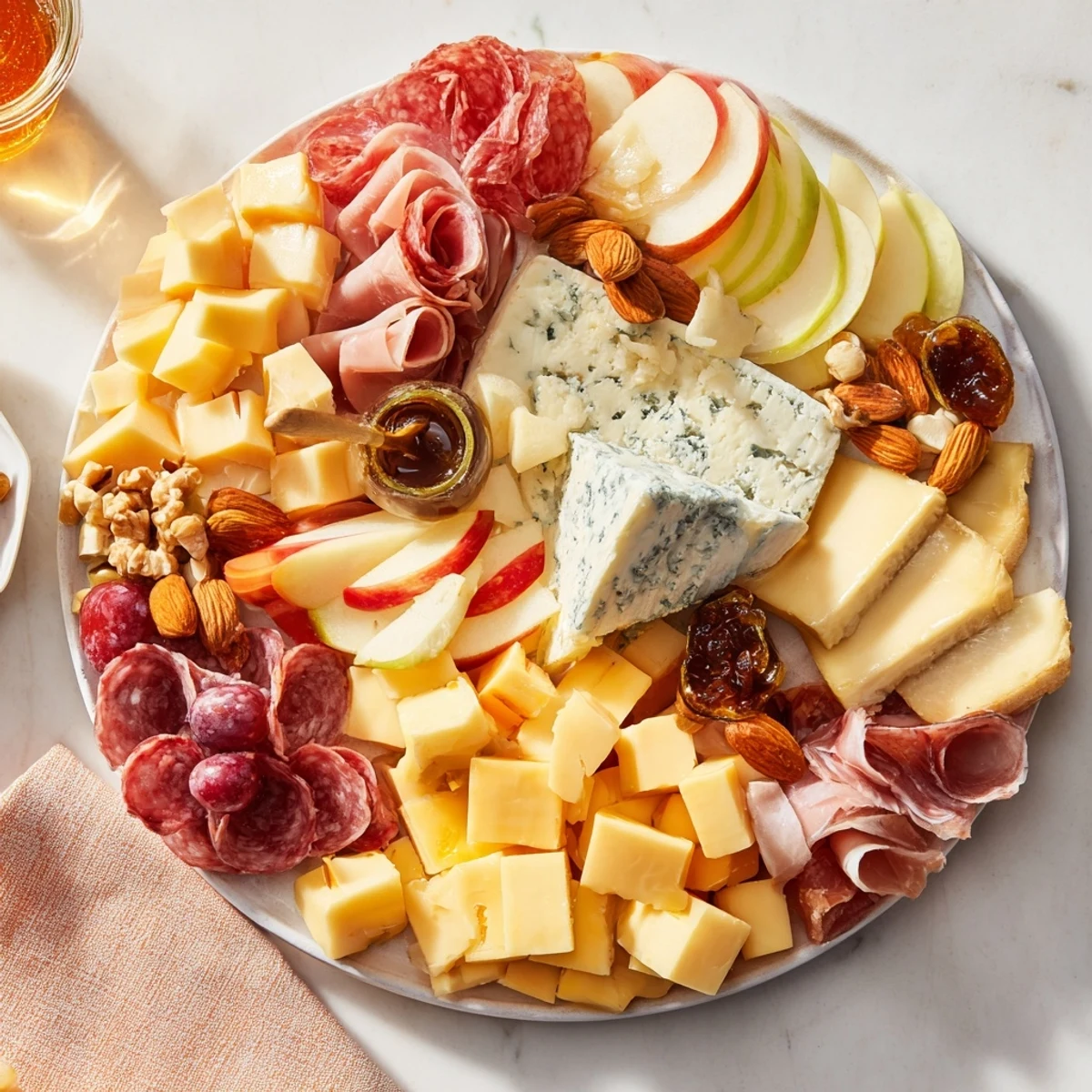 This gourmet Moonlight Picnic Board showcases a delightful spread of savory and sweet appetizers for sharing.