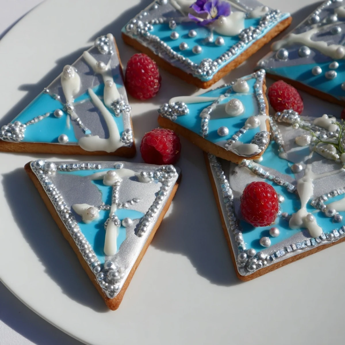 A beautiful Engagement Ring Diamond Dessert Tray, showcasing glittering diamond sugar cookies alongside fresh berries.