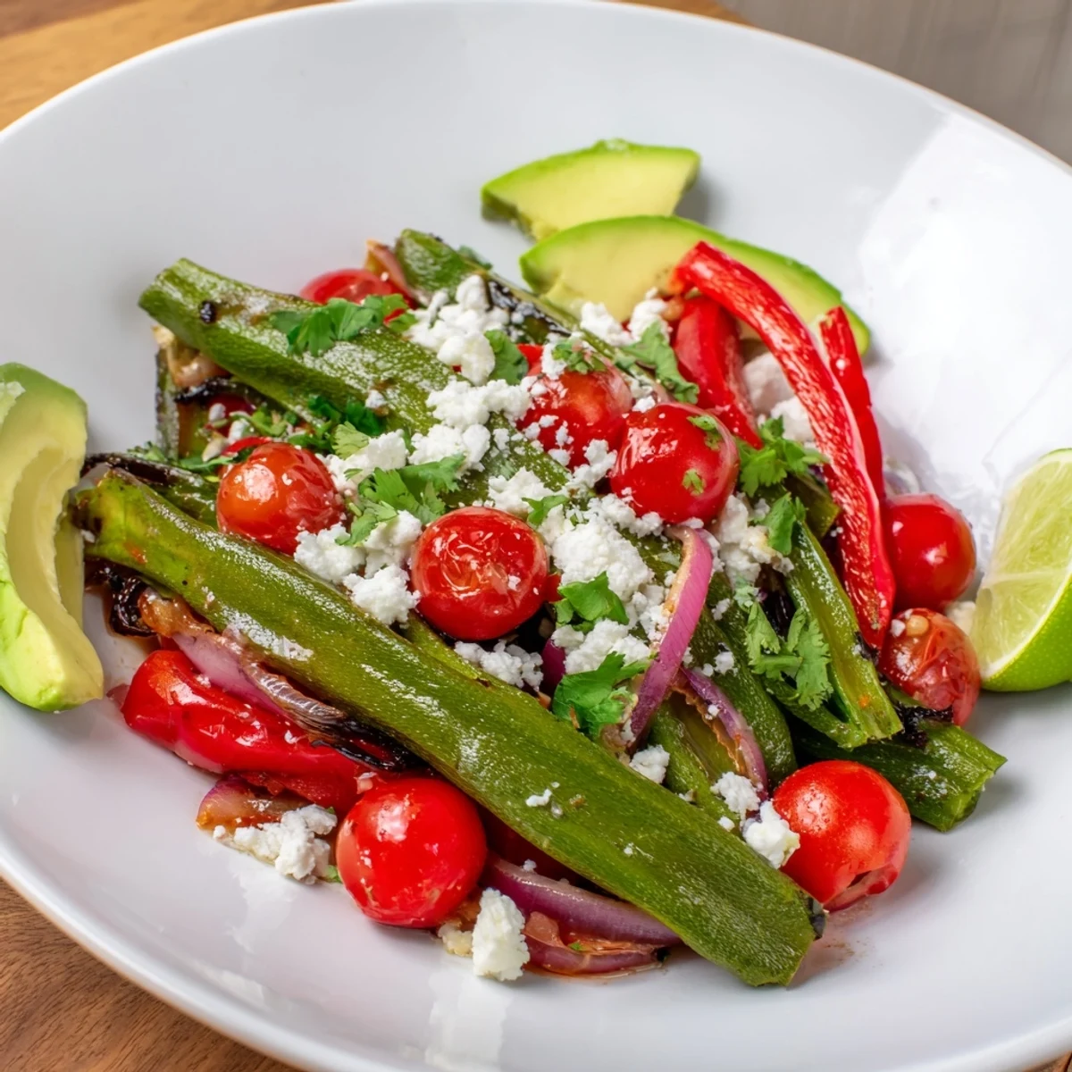 A close-up of a vibrant Desert Cactus Taco Platter, perfect for a flavorful vegetarian feast.