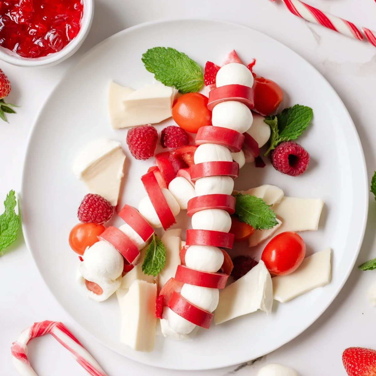 Get ready to enjoy this stunning Festive Red and White Candy Cane Snack Board at your next party!