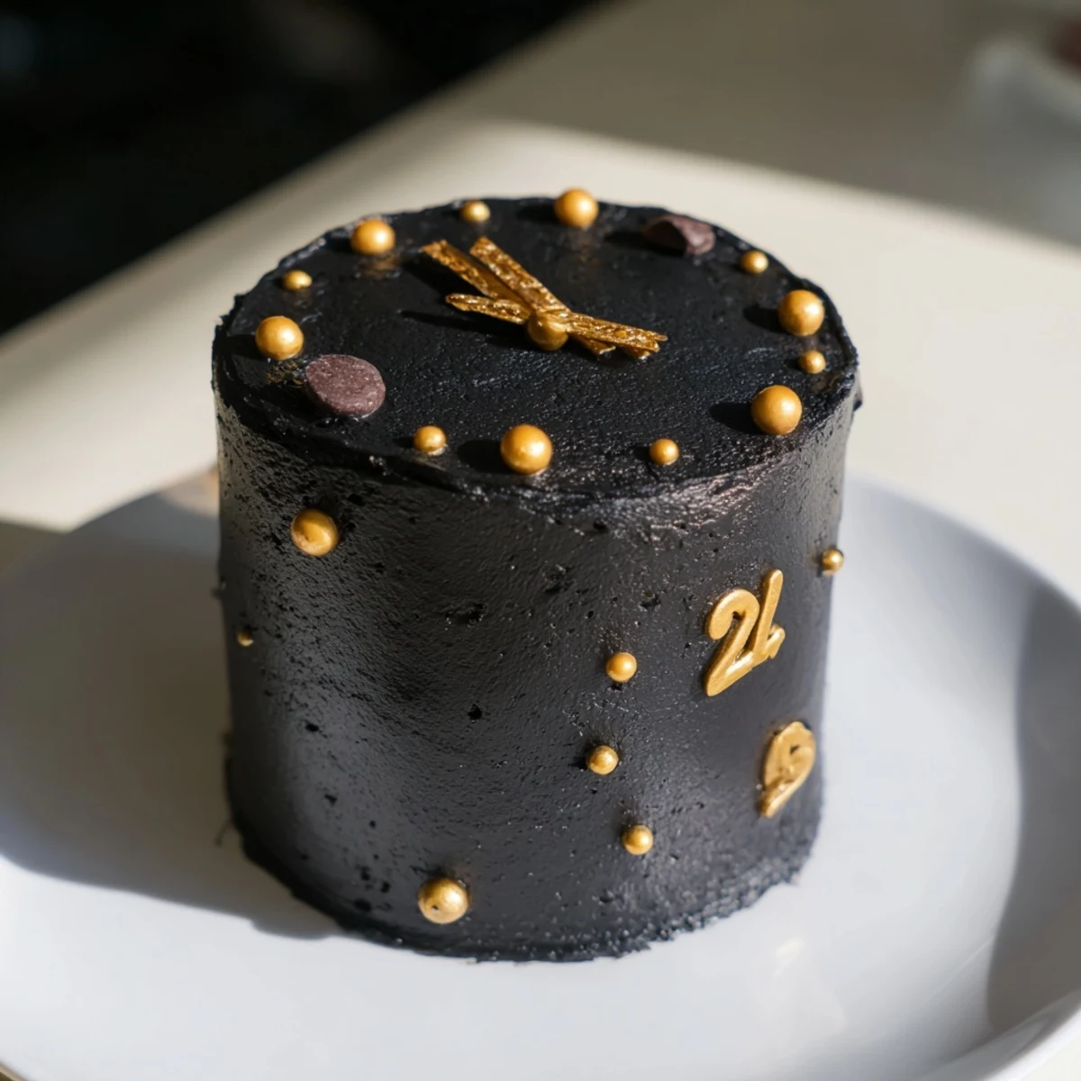 Close-up of frosted Countdown Clock Mini Desserts, complete with edible clock faces and decorations.