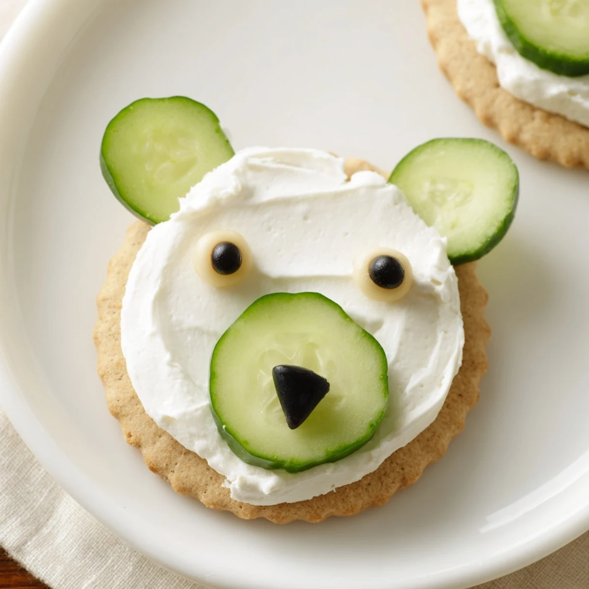 Cute Polar Bear Iceberg Cracker Stacks, a creamy appetizer with cucumber ice and olives as noses.