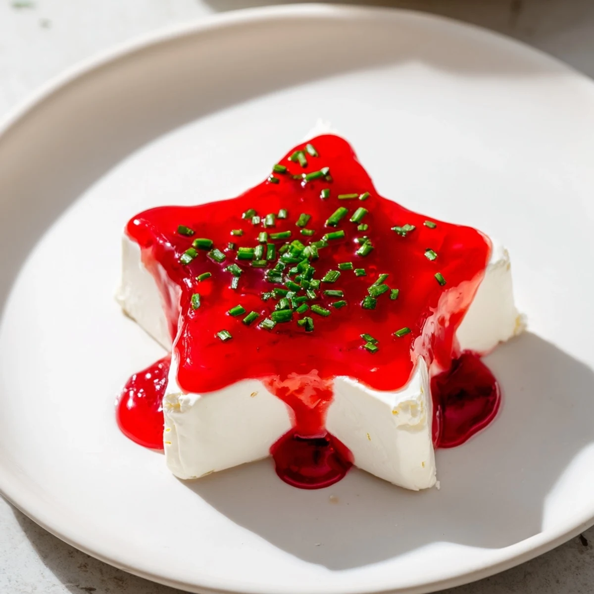 Festive Cream Cheese and Pepper Jelly Star Appetizer, a beautiful visual with a burst of sweet and spicy flavor.