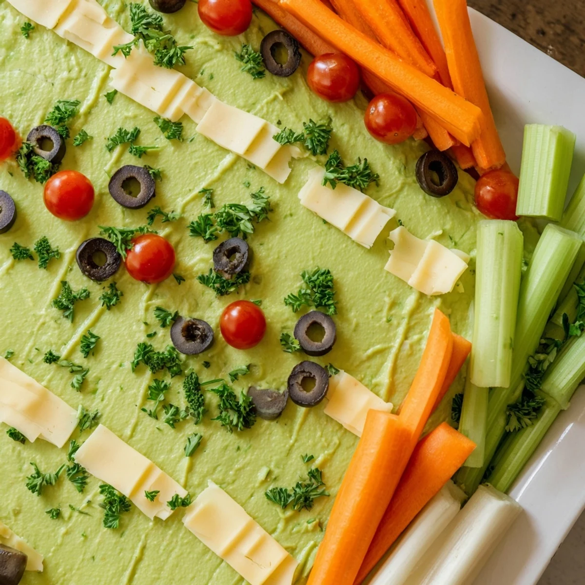 A delightful view of a Game Day Football Field Snack Board, complete with green "grass" and festive snacks.