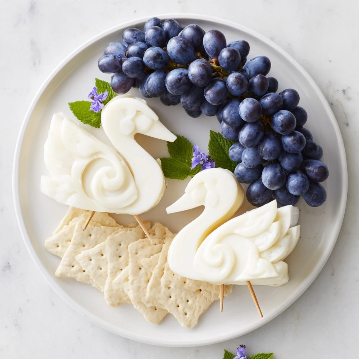 Beautiful Elegant Swan Lake Board, a tempting cheese and cracker platter, perfect for parties.