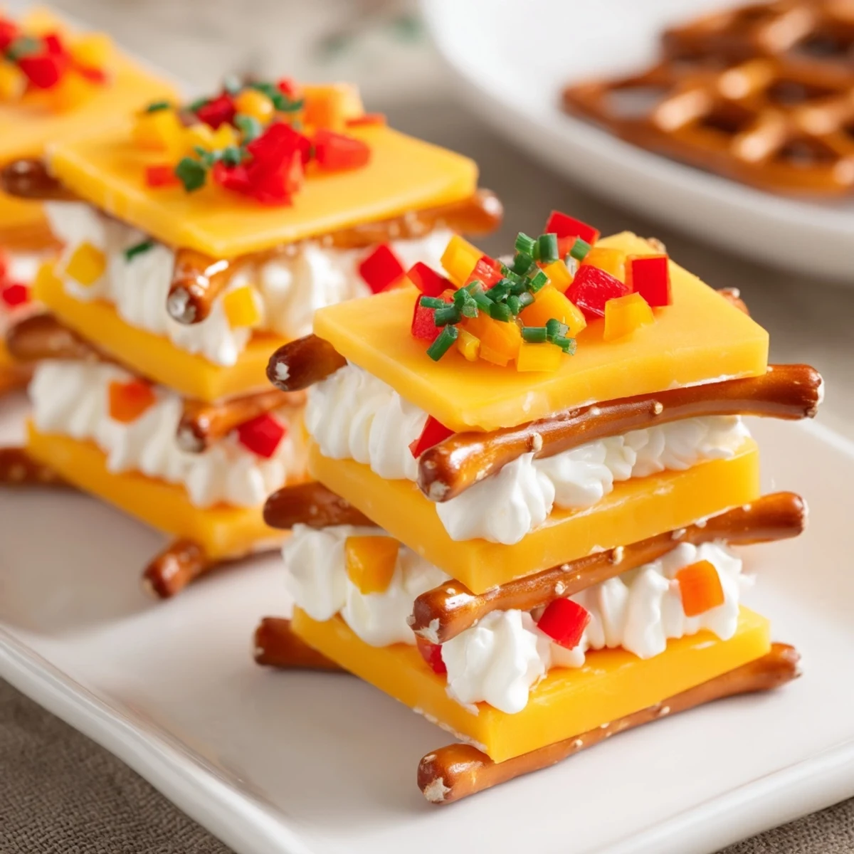 Delicious Rustic Log Cabin, a fun party appetizer with cheese "logs" and pretzel rods.