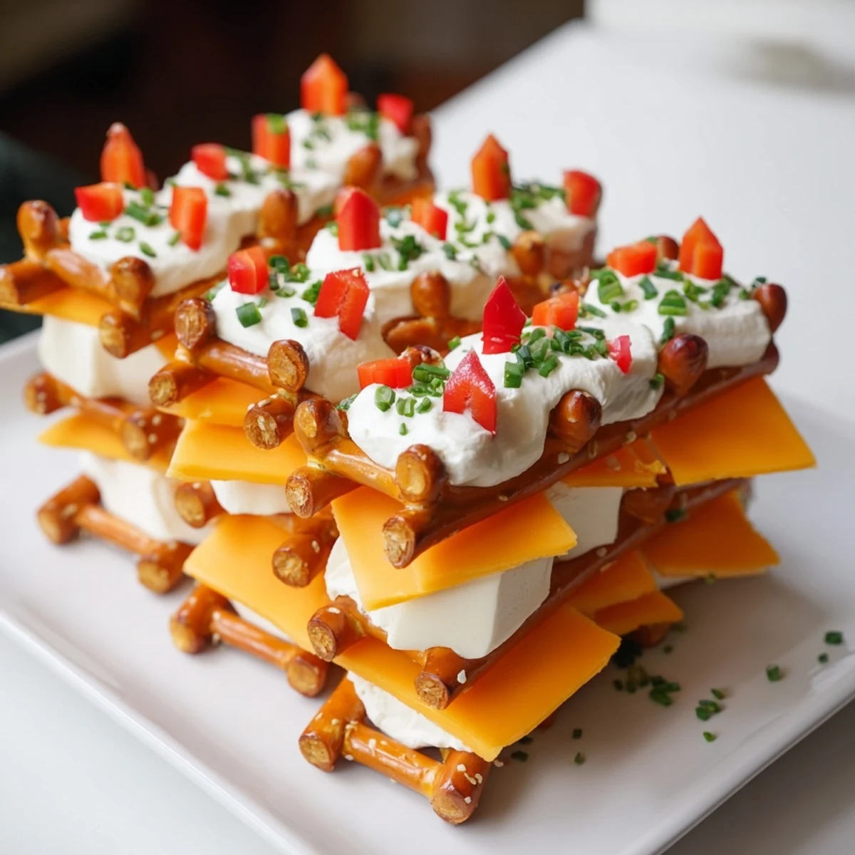 Appetizing Rustic Log Cabin appetizer with pretzel logs and creamy cheese, ready to serve.