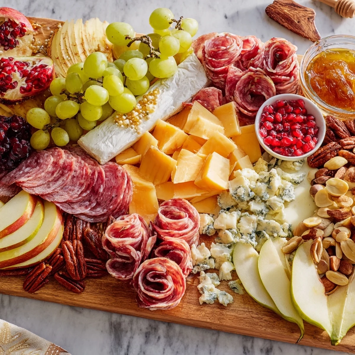 Golden honey and crackers surround holiday treats on the visually stunning Shining Bright Christmas 2025 Board.