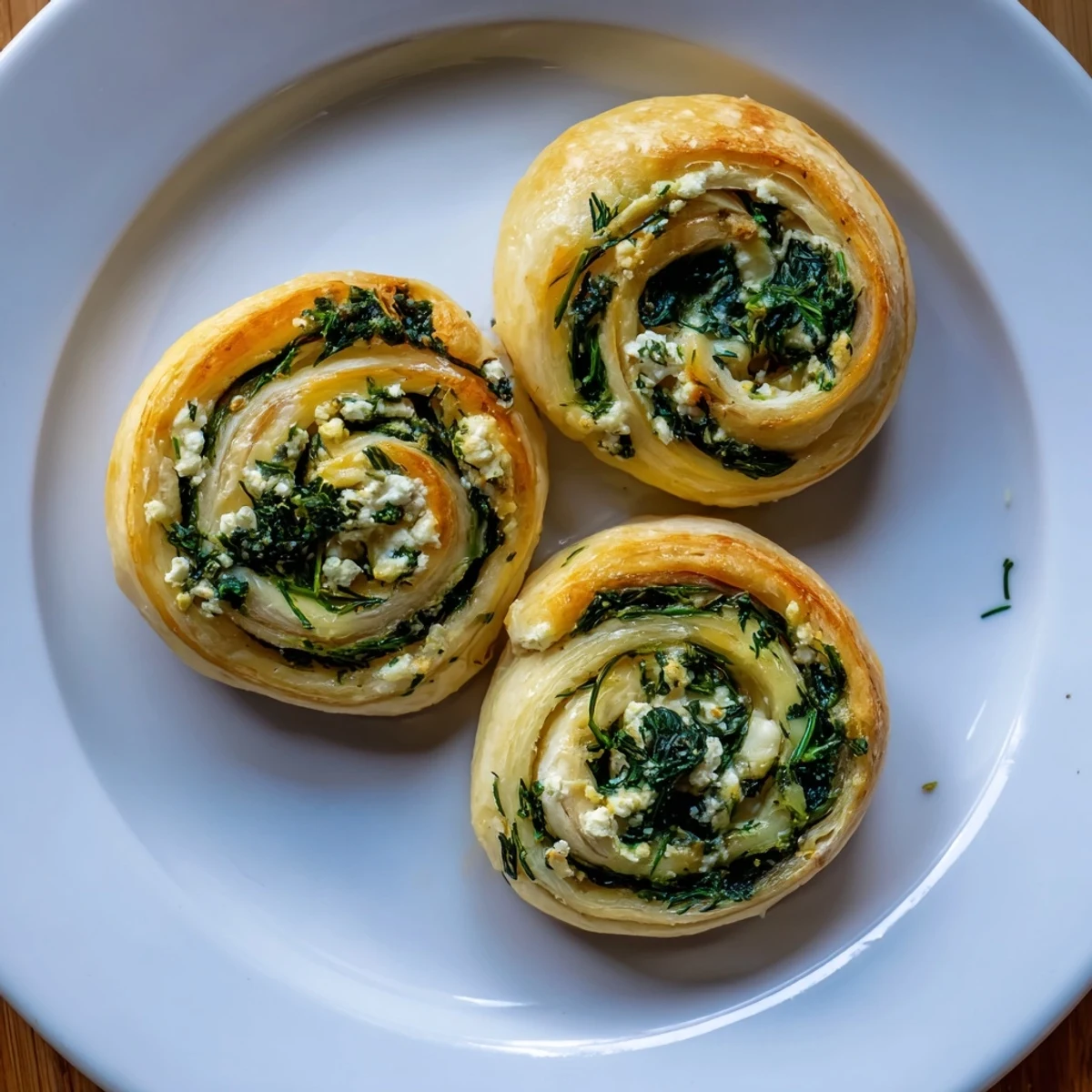 Warm, aromatic Savory Spinach Feta Pinwheel Spirals, ready to eat, showing off a delightful, spiral shape and tangy cheese.