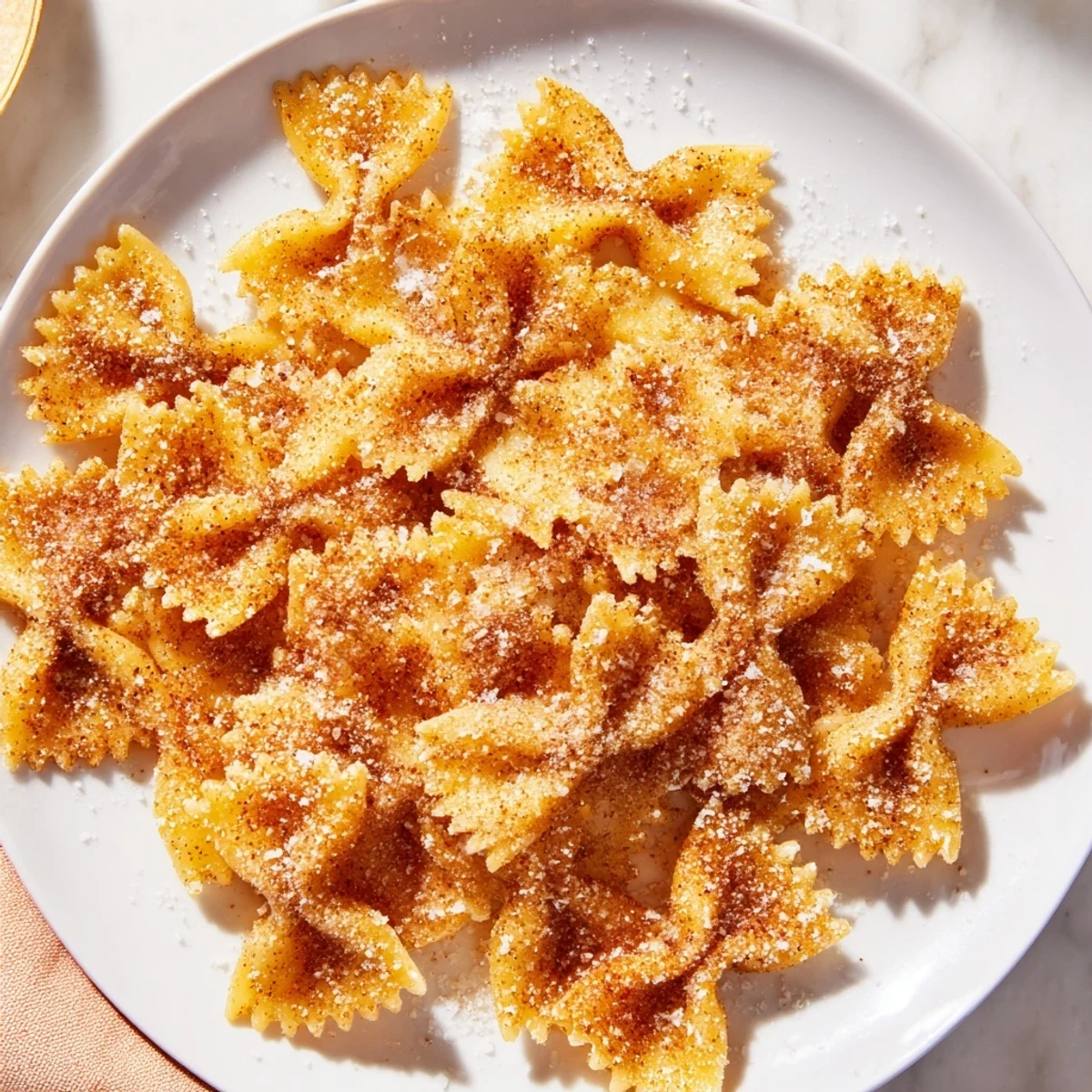 Golden, crispy air fryer pasta Christmas Crack, a sweet and salty holiday snack perfectly coated.