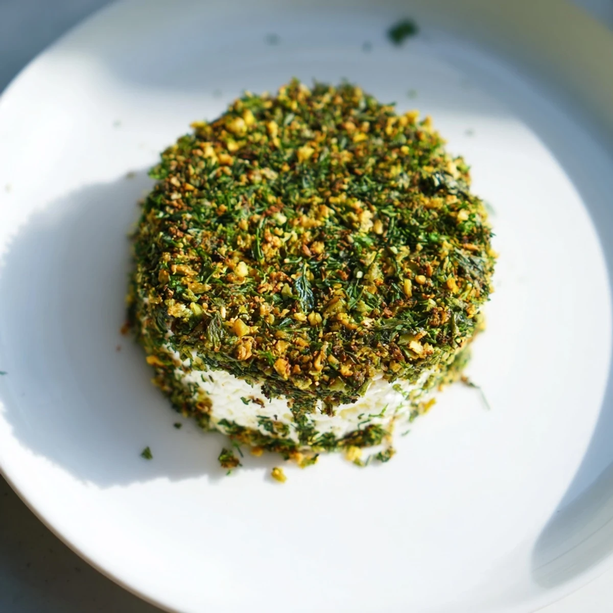 Vibrant photo of "The Mossy Stone" appetizer: creamy goat cheese stones covered in fresh green herbs.