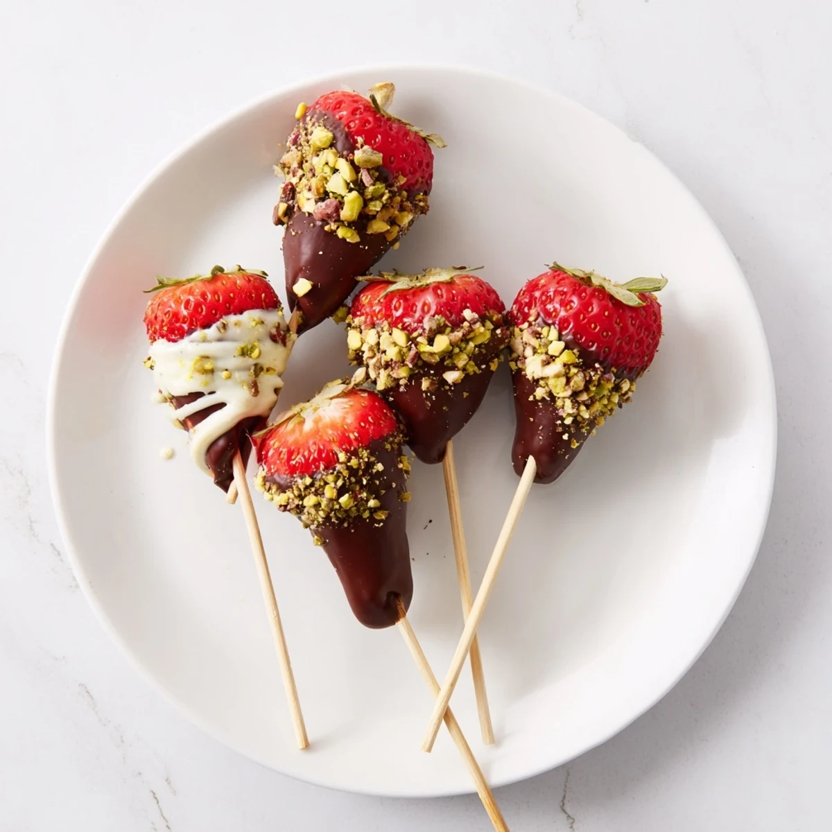 Juicy, chocolate-covered strawberry skewers, a simple dessert for elegant gatherings, ready to eat.
