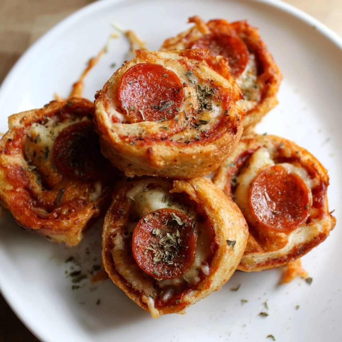 Golden-brown air fryer pizza rolls spilling cheesy goodness, ready for dipping in extra sauce.