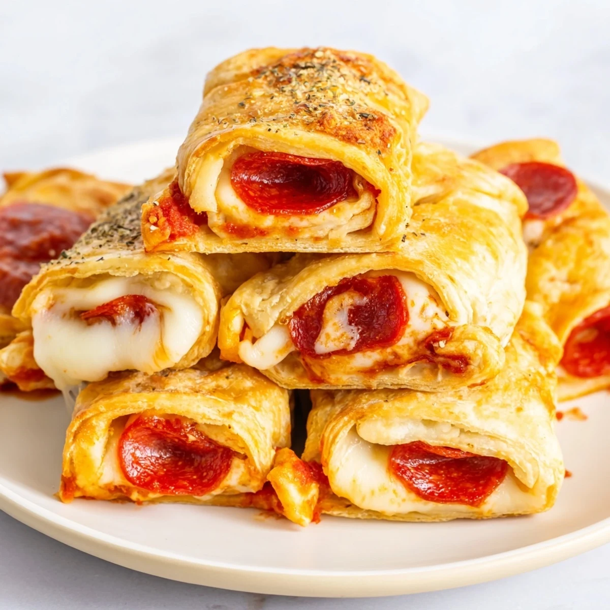 A close-up shot of crispy air fryer pizza rolls, perfect for a quick and savory snack.