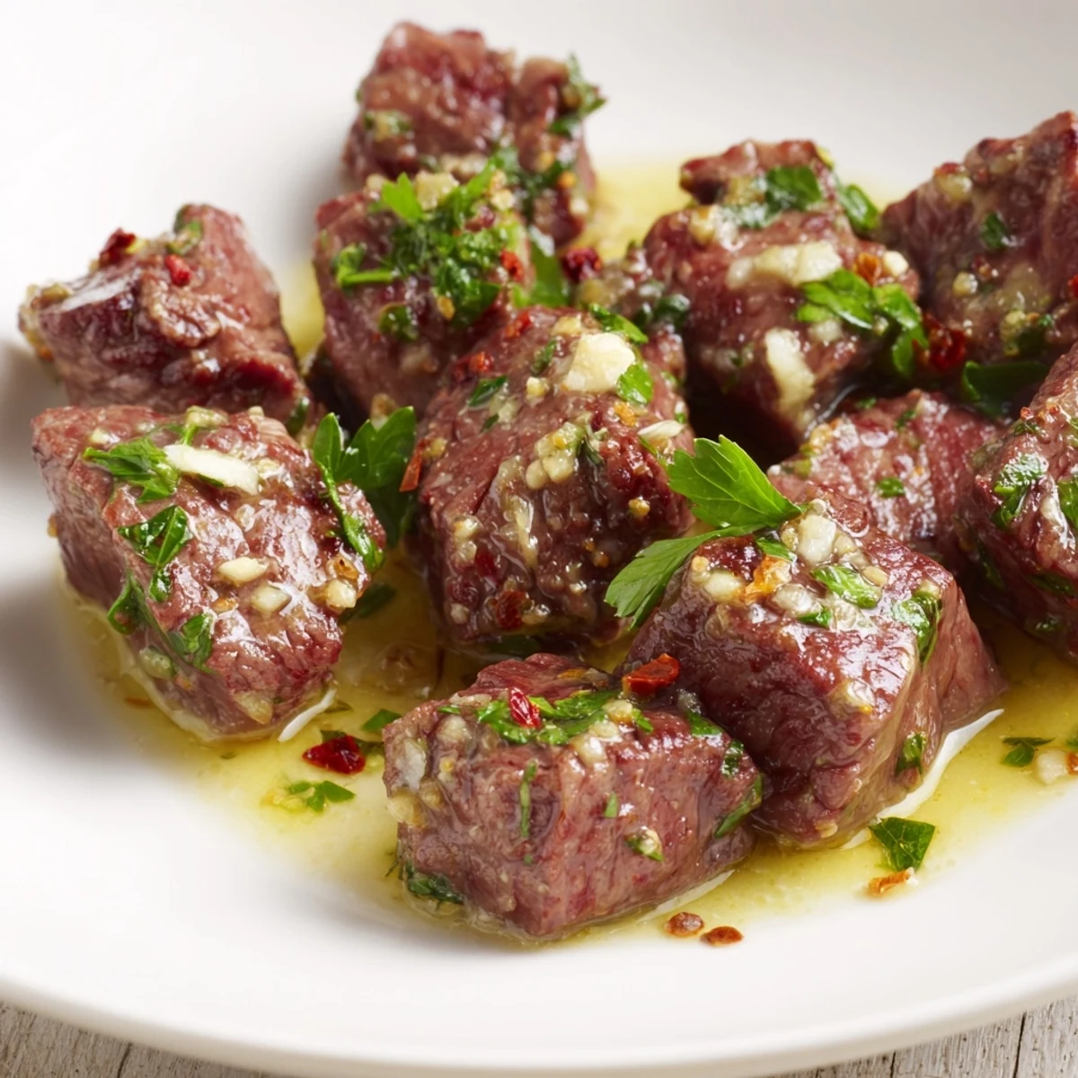 Golden-brown Garlic Butter Steak Bites glistens with a rich, savory, and irresistible butter sauce.