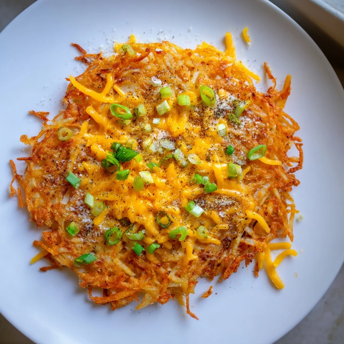 Golden, crispy-edged Cheesy Hash Brown Waffles, served with cool sour cream and fresh chives for breakfast.