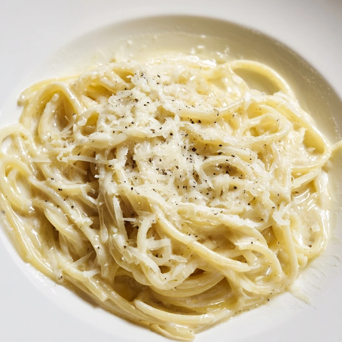 Enjoy a comforting bowl of golden Lazy Girl Three-Ingredient Pasta, glistening with melted butter and cheese.