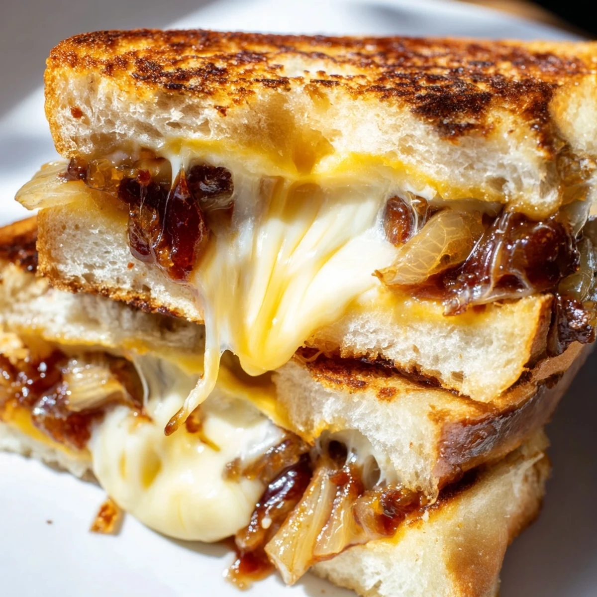 Smoky bacon and gooey cheese star in this irresistible Bacon Jam Grilled Cheese recipe.