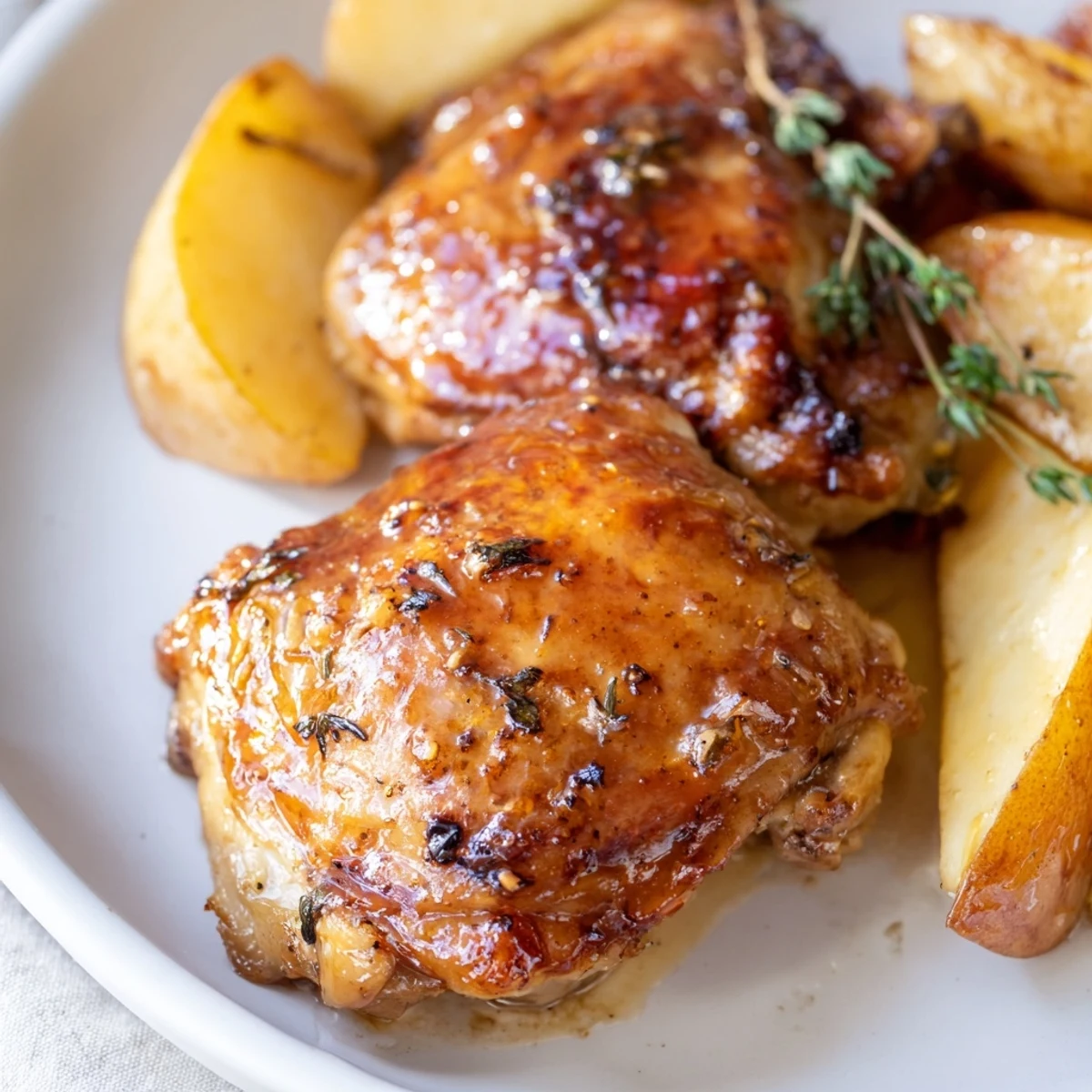 Tender, flavorful Sticky Maple Apple Chicken thighs baked until perfect, offering a delicious American main dish.