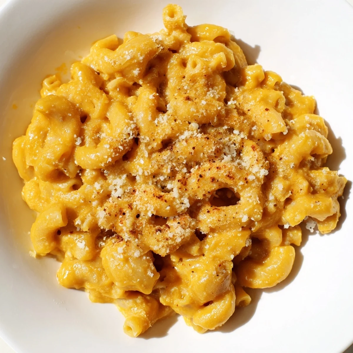 A comforting bowl of creamy Pumpkin Mac & Cheese, with swirls of orange pumpkin and sharp cheddar.