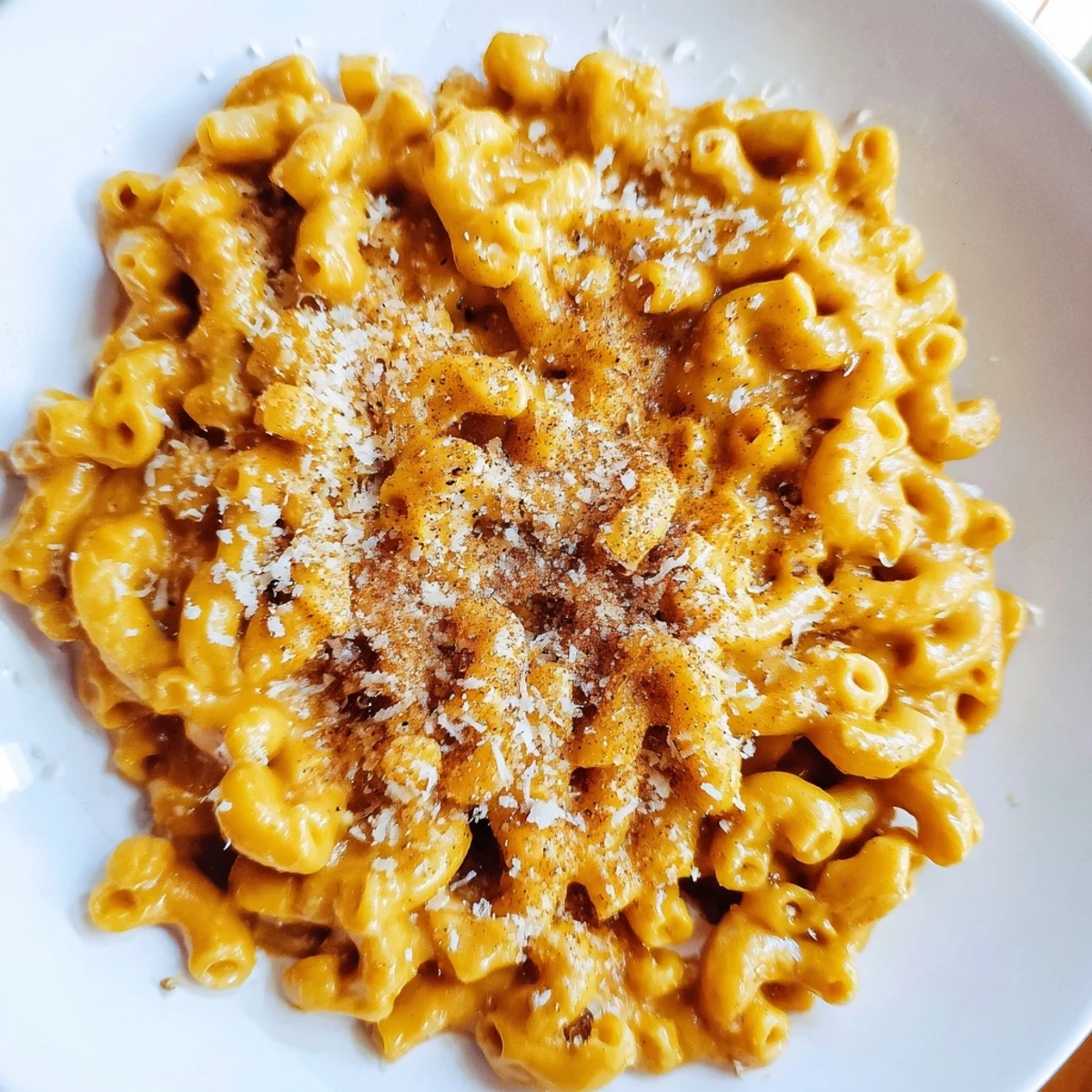 Homemade Pumpkin Mac & Cheese, bubbling in a baking dish, a perfect autumn comfort food.