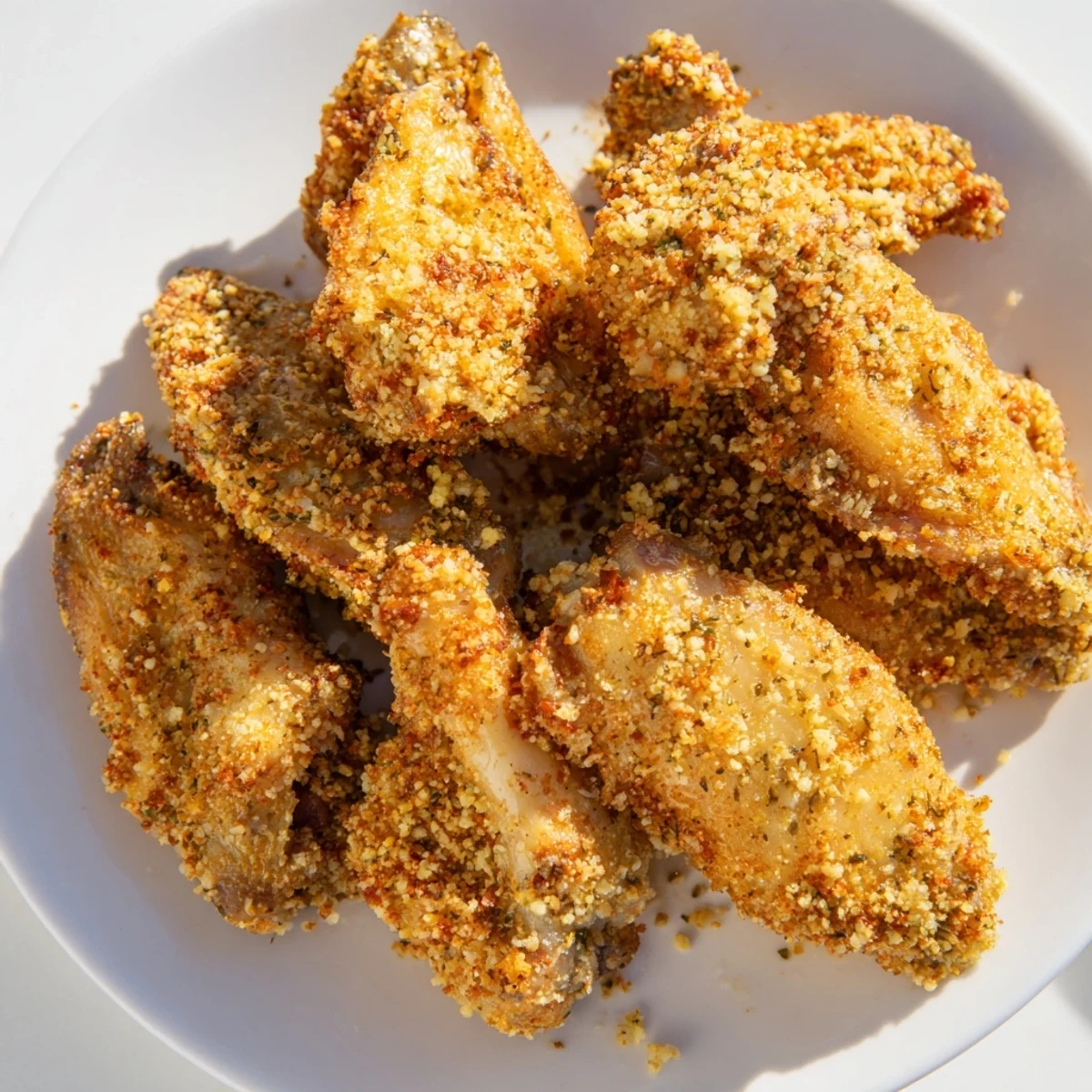 Perfectly baked Parmesan Chicken Wings with a savory, herb-infused crust served on a baking sheet.