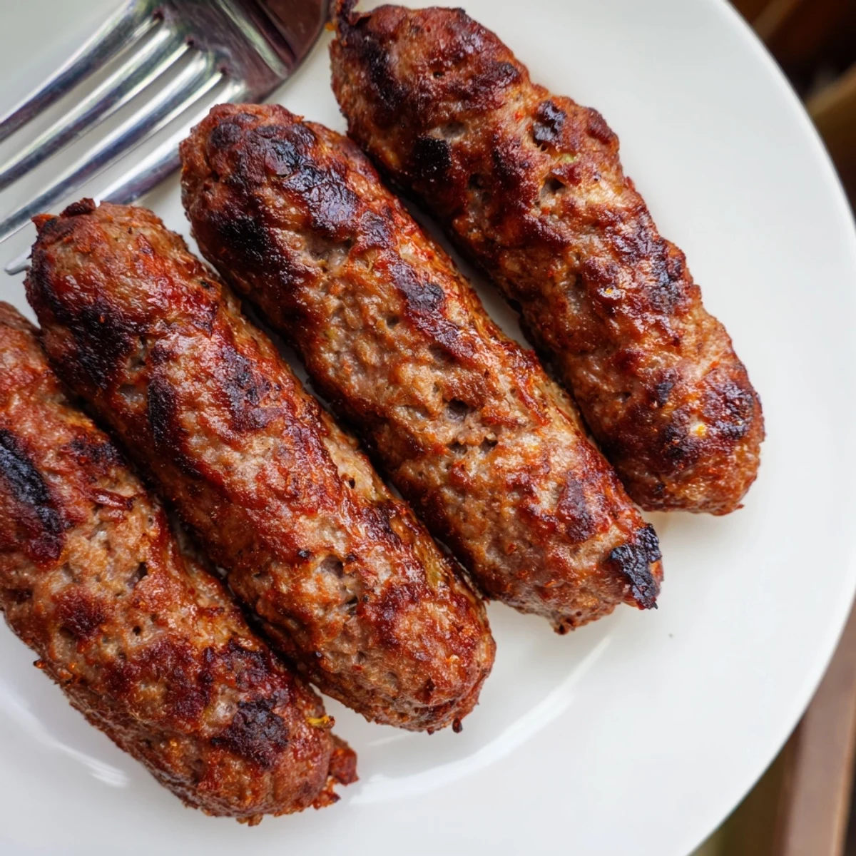 Smoky, delicious Romanian mici, perfectly grilled and piled high for sharing with friends and family.