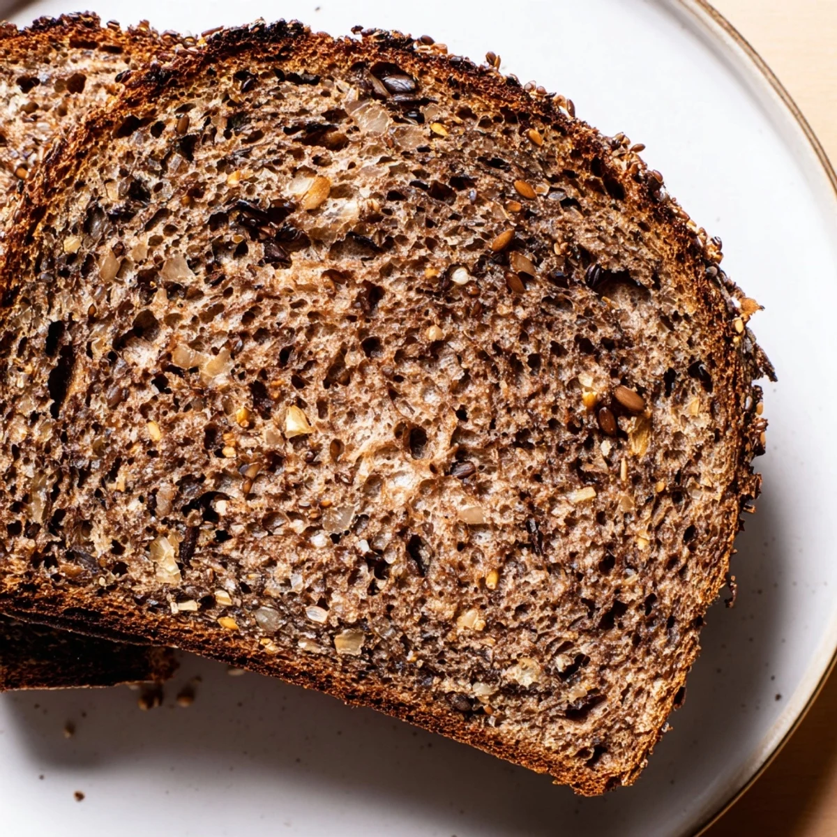 Dark, hearty Estonian Leib sourdough with caraway seeds, perfect for a cheese board.