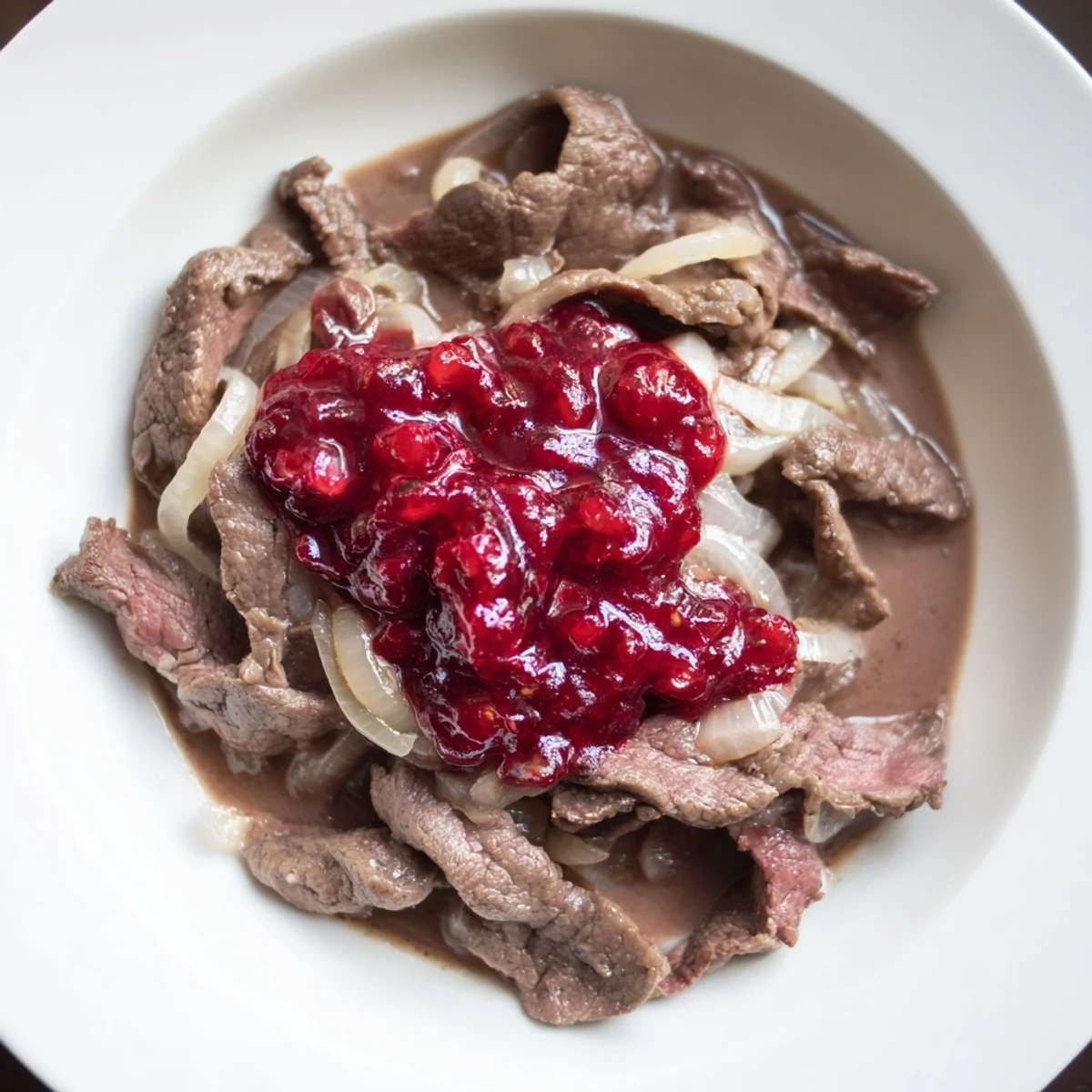 The deep brown, savory Finnish Reindeer Stew, a flavorful Nordic meal best served alongside fluffy mashed potatoes.