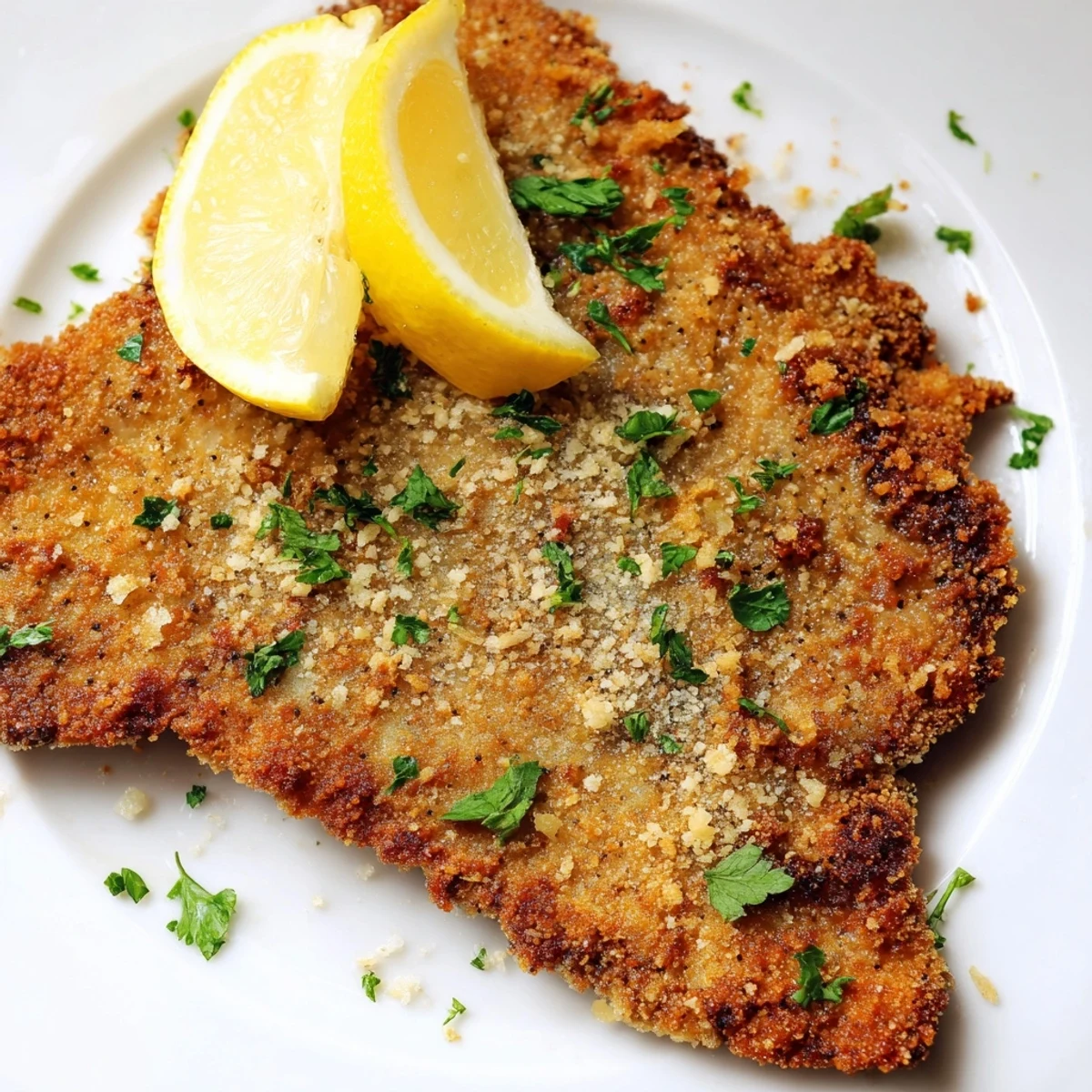 Perfectly fried German schnitzel with a crunchy breadcrumb crust, sizzling in hot oil and ready for dinner.