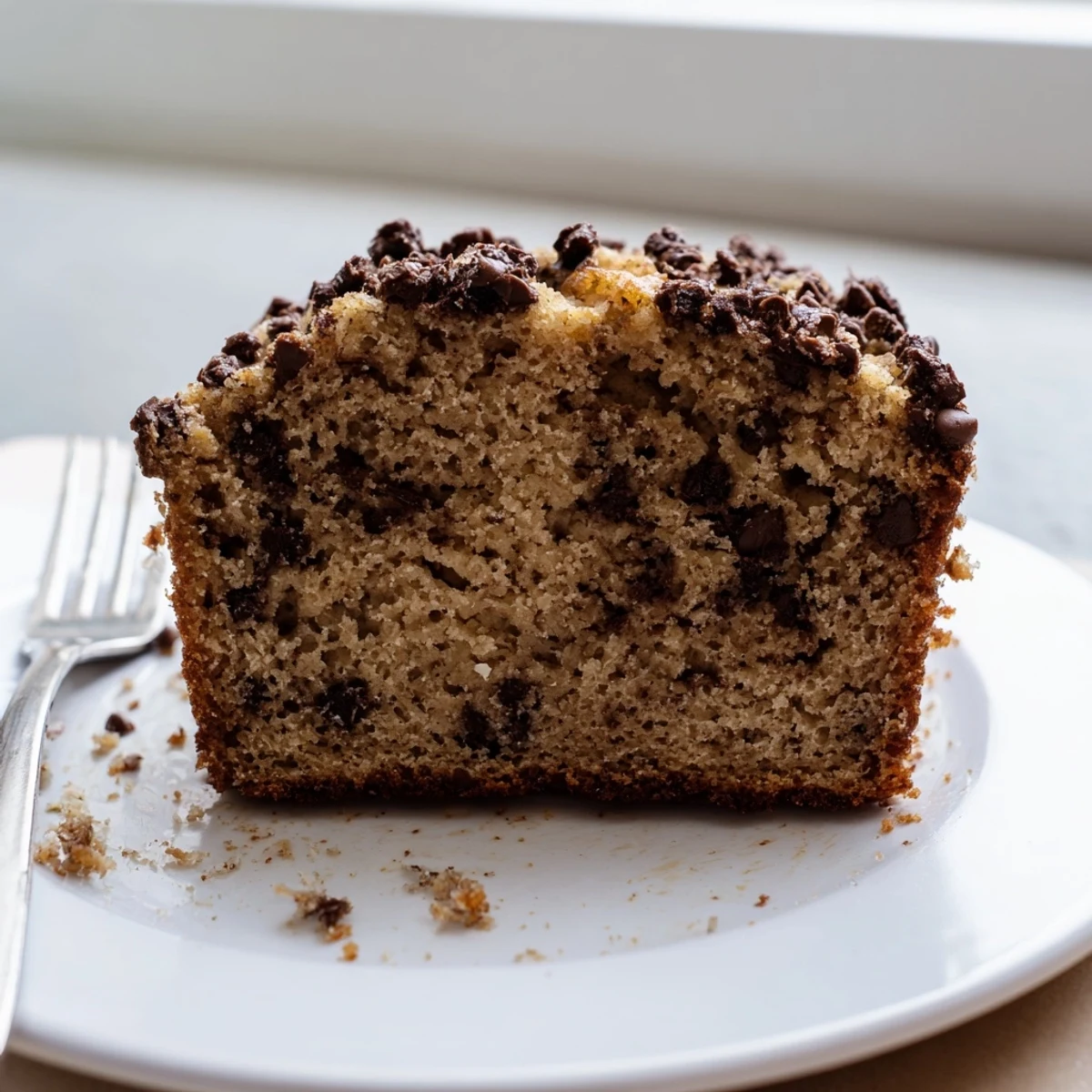 Golden loaf of banana bread with crunchy walnuts, cut to show the tender, moist interior.
