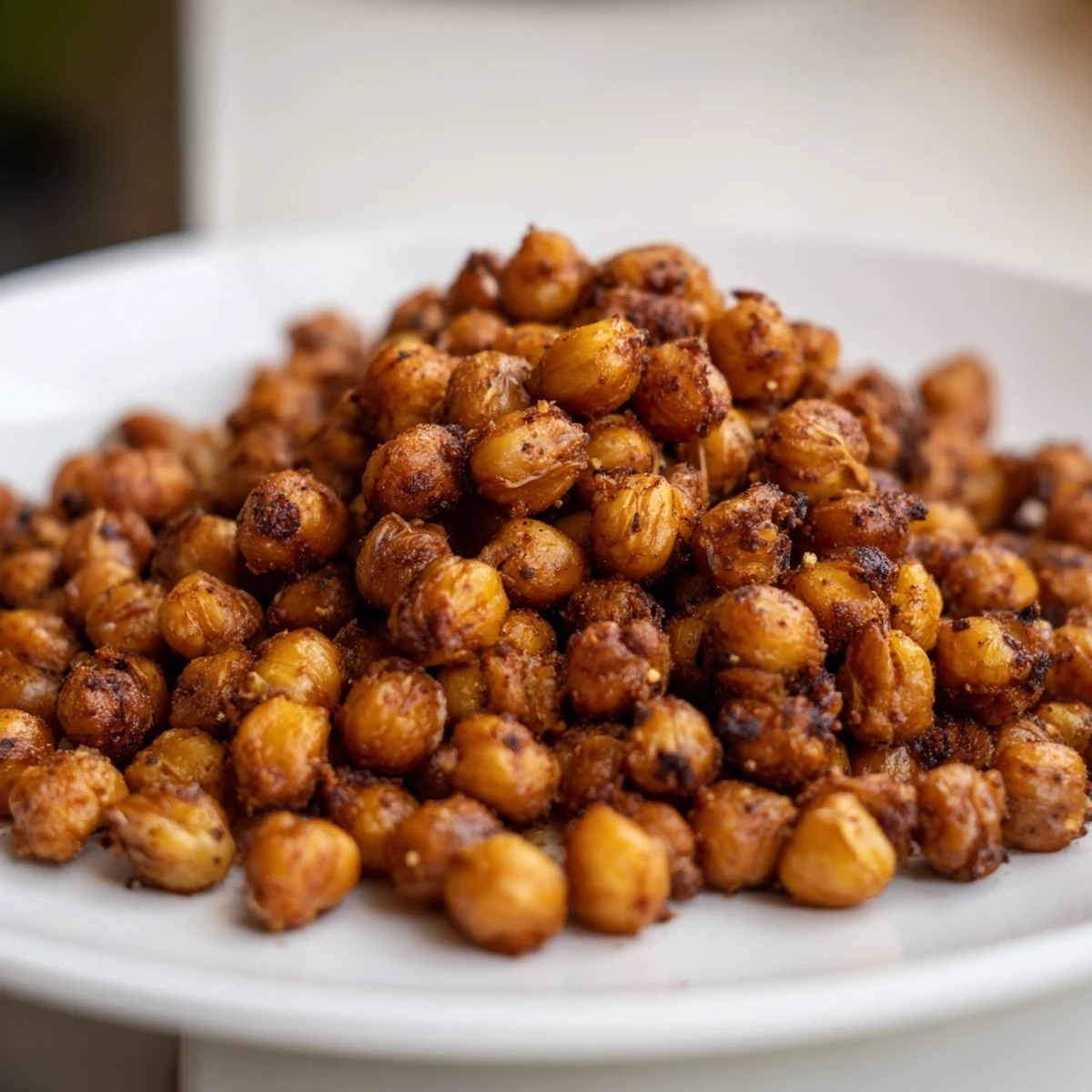 Golden-brown Crispy Chickpea Snacks scattered on a baking sheet, seasoned with warm paprika and cumin, ready to eat.  