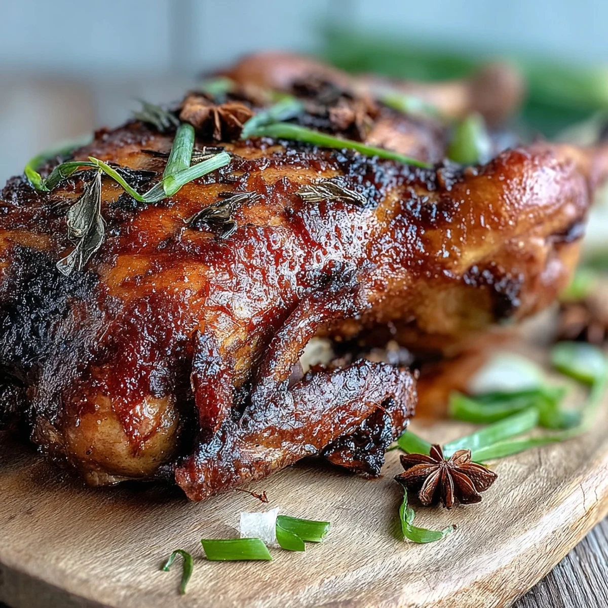 Golden-brown Five-Spice Roast Ducks resting on a platter with roasted orange slices and star anise.