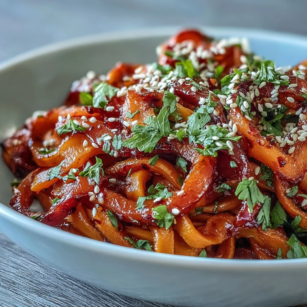 Savory Gochujang Swede Noodles served warm with fresh cilantro, ideal for a quick weeknight dinner.